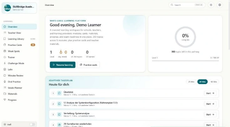 LernBridge360 – Produktdemo mit simulierten Daten