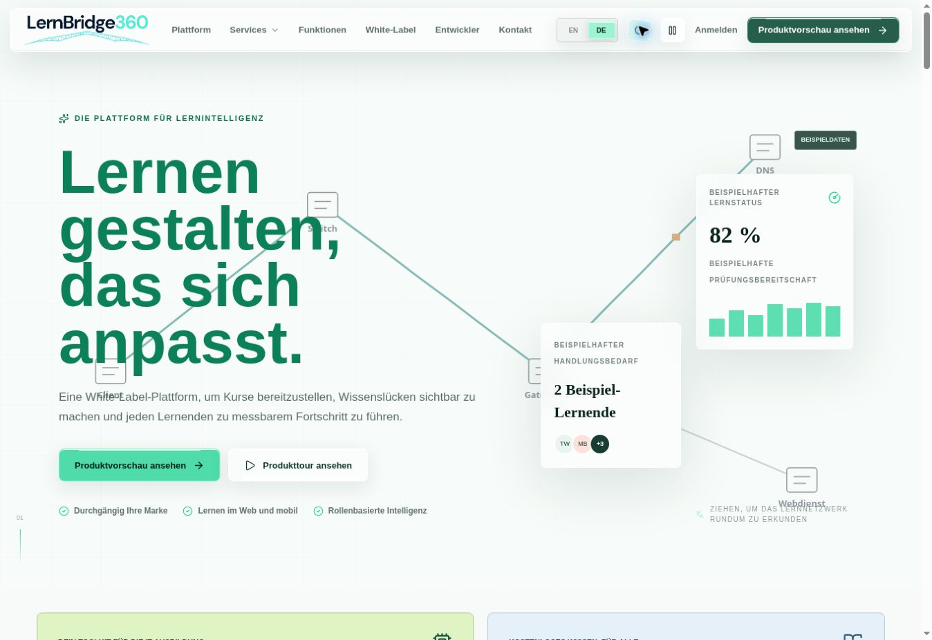 Aufnahme der aktuellen LernBridge360-Startseite vom 17.10.2026 – öffnet die Website in einem neuen Tab
